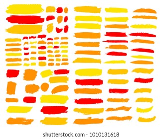 Collection of hand drawn golden, red grunge brushes. Vector Grunge Brushes. Dirty Artistic Design Elements. Creative Design Elements. White background. Distress Frame, Logo, Banner, Wallpaper.