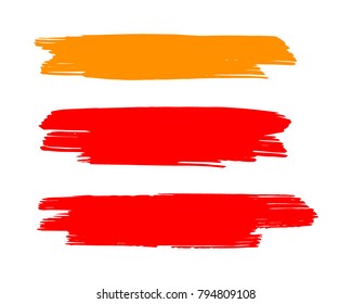 Collection of hand drawn golden, red grunge brushes. Vector Grunge Brushes. Dirty Artistic Design Elements. Creative Design Elements. White background. Distress Frame, Logo, Banner, Wallpaper.