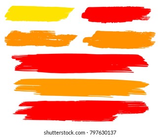 Collection of hand drawn golden, red grunge brushes. Vector Grunge Brushes. Dirty Artistic Design Elements. Creative Design Elements. White background. Distress Frame, Logo, Banner, Wallpaper.