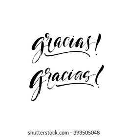 Collection of hand drawn gracias. Gracias in spanish. Ink illustration. Modern brush calligraphy. Isolated on white background. Hand drawn greeting quote.