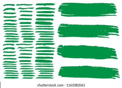 Collection of hand drawn green grunge brushes. Vector Grunge Brushes. Dirty Artistic Design Elements. Creative Design Elements. White background. Distress Frame, Logo, Banner, Wallpaper.