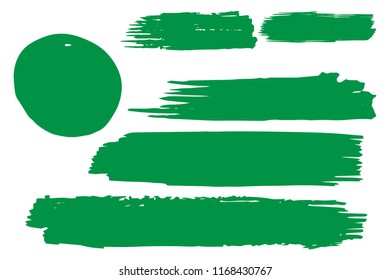 Collection of hand drawn green grunge brushes. Vector Grunge Brushes. Dirty Artistic Design Elements. Creative Design Elements. White background. Distress Frame, Logo, Banner, Wallpaper.