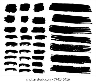 Collection of hand drawn grunge brushes. Vector Black Paint, Ink Brush Stroke, Brush. Dirty Artistic Design Elements. Creative Design Elements. Perfect For Logo, Banner, Frame, Icon. Freehand drawing.