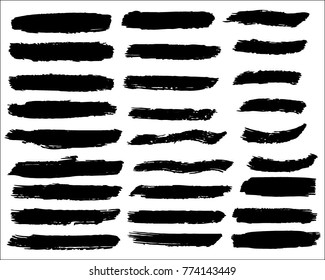 Collection of hand drawn grunge brushes. Vector Black Paint, Ink Brush Stroke, Brush. Dirty Artistic Design Elements. Creative Design Elements. Perfect For Logo, Banner, Frame, Icon. Freehand drawing.
