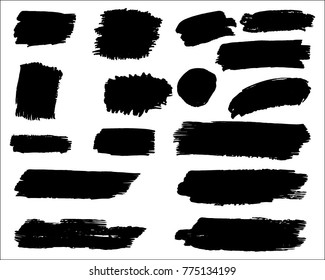 Collection of hand drawn grunge brushes. Vector Black Paint, Ink Brush Stroke, Brush. Dirty Artistic Design Elements. Creative Design Elements. Perfect For Logo, Banner, Frame, Icon. Freehand drawing.