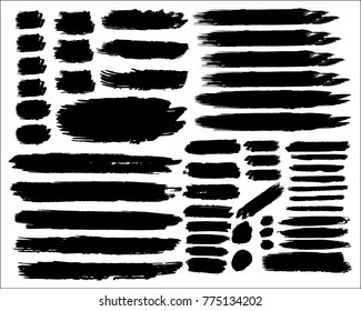 Collection of hand drawn grunge brushes. Vector Black Paint, Ink Brush Stroke, Brush. Dirty Artistic Design Elements. Creative Design Elements. Perfect For Logo, Banner, Frame, Icon. Freehand drawing.
