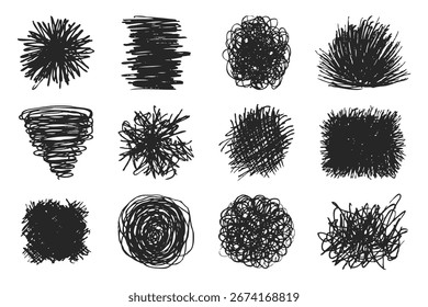 Coleção de elementos grunge desenhados à mão com texturas ásperas abstratas