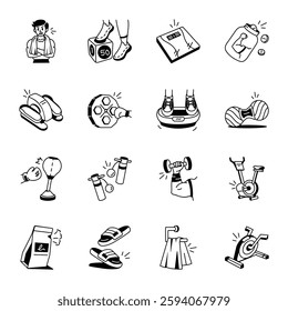 Collection of Hand Drawn Gym Training Icons 
