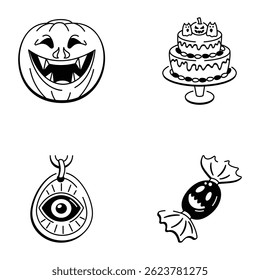 Collection of Hand Drawn Halloween Food Icons 
