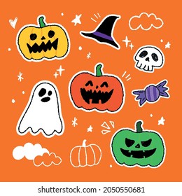Collection of hand drawn halloween pumpkin stickers