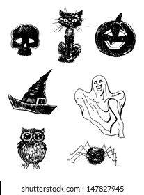 Collection of hand- drawn Halloween related items