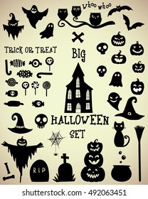 Collection of hand drawn Halloween silhouettes. Gorgeous clip art for design.