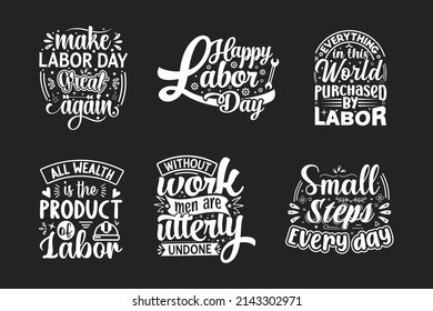 Collection of hand drawn happy Labor day lettering typography for holiday greetings.