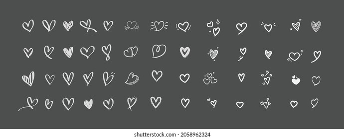 Collection of  hand drawn heart. Han drawn rough marker hearts isolated on gray background. Vector illustration for your graphic design.