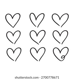 Collection of hand drawn hearts