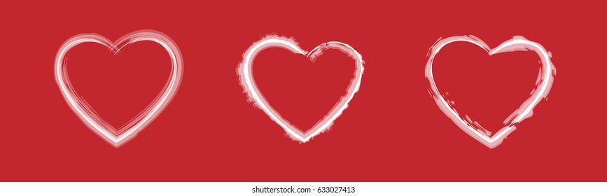 Collection of hand drawn hearts on red background. Vector illustration.