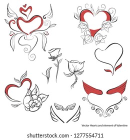 Collection of hand drawn hearts shape. Valentine's day design elements. vector and doodle