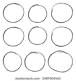 Collection of hand drawn highlight circle. Highlighter marks, strokes. Design elements on isolated background. black circle pen draw.