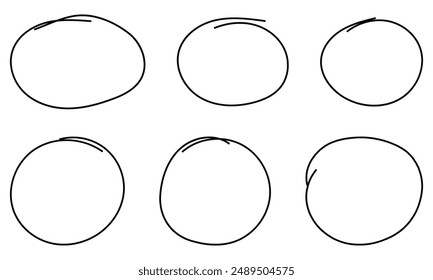 Collection of hand drawn highlight circle. Highlighter marks, strokes. Design elements on isolated background. black circle pen draw.