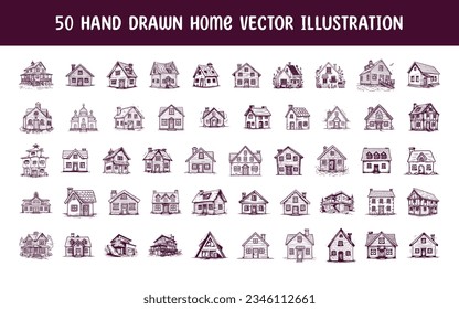 collection hand drawn home vector illustration. hand drawn vector illustration