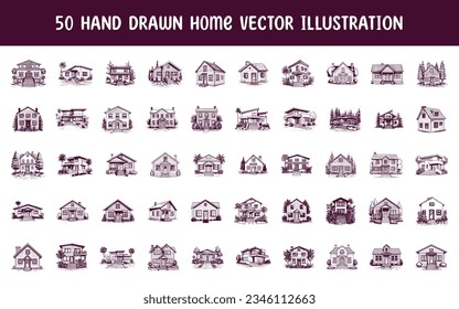 collection hand drawn home vector illustration. hand drawn vector illustration