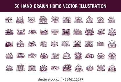 collection hand drawn home vector illustration. hand drawn vector illustration