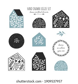 Collection of the hand drawn house logos. Vector illustration