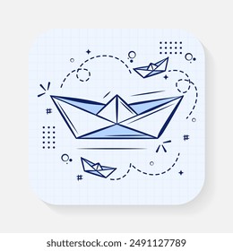Collection of hand drawn icons of paper boats in Doodle style