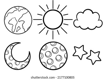 Collection Hand Drawn Illustrations Celestial Bodies Stock Vector ...