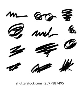 Collection of hand drawn images in various shapes,. Simple line doodles. Vector illustrations.