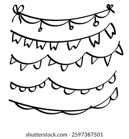 Collection of hand drawn images in various shapes,. Simple line doodles. Vector illustrations.