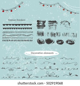 Collection of hand drawn ink borders. Cute and unique swirls, dividers for your design. Isolated vector elements.