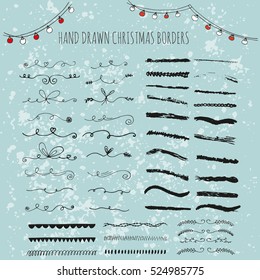 Collection of hand drawn ink borders. Cute and unique swirls, dividers for your design. Isolated vector elements.