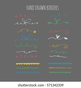 Collection of hand drawn ink borders. Cute and unique swirls, dividers for your design. Isolated vector elements.