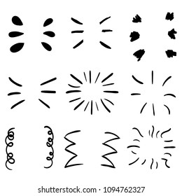 Collection of hand drawn ink brush burst decorations in vector. Design for text, card, poster.