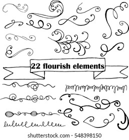 Collection Hand Drawn Ink Curls Cute Stock Vector (Royalty Free ...