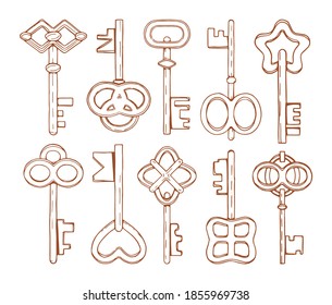 Collection of hand drawn keys. Doodle vector illustration.