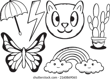 collection hand drawn kids doodle illustration for stickers poster etc