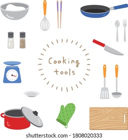 Collection of hand drawn kitchen and cooking utensils