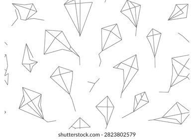 Collection of hand drawn kite designs on a white background