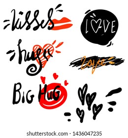collection of hand drawn label text typography in doodle style