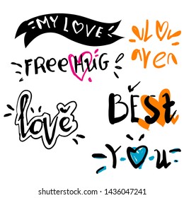 collection of hand drawn label text typography in doodle style