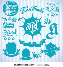 collection of hand drawn labels with retro vintage styled design
