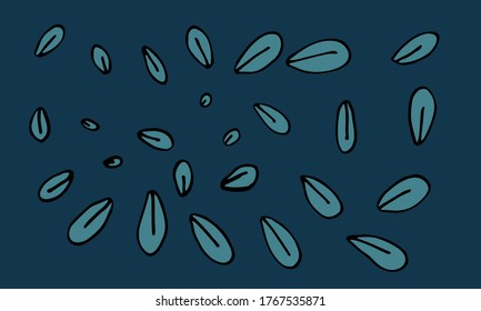 Collection of hand drawn leaves. Doodle illustration. Simple floral elements isolated on dark green background