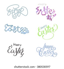 Collection of hand drawn lettering for Easter holiday made in different styles and techniques.