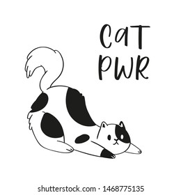 Collection hand drawn lettering quotes about cute funny cats. Humoristic calligraphy message, slogan use for cards, print. Scandinavian style pretty pet in cartoon style black on white background