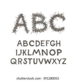 Collection of hand drawn letters. Scribble vector alphabet. Handwritten calligraphy font. Uppercase letters. Vector handwritten lettering script.