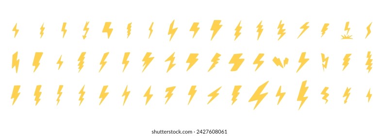 Collection of hand drawn Lightning isolated on background. Hand draw vector art.