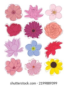 collection of hand drawn line art flowers