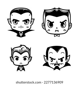 collection of Hand drawn line art illustrations featuring cute Dracula heads, perfect for Halloween or any occasion